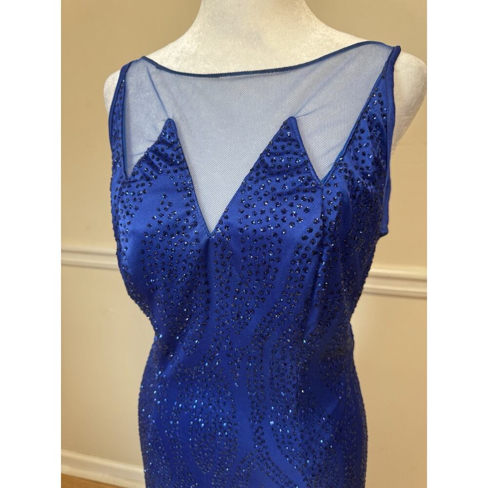 New Leaf by Samir Royal Blue Beaded Mermaid Evening Gown Size 11/12 - Picture 3 of 8
